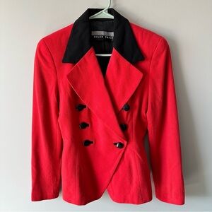 Linda Allard Ellen Tracy Wool Blazer Jacket Sz 4 Red Black 90s 80s Vintage